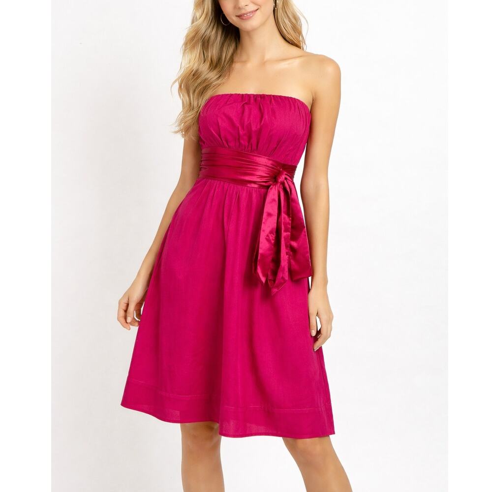 2/$15 The Limited Strapless Sash Fit & Flare Dress Fuchsia Pink Size 6